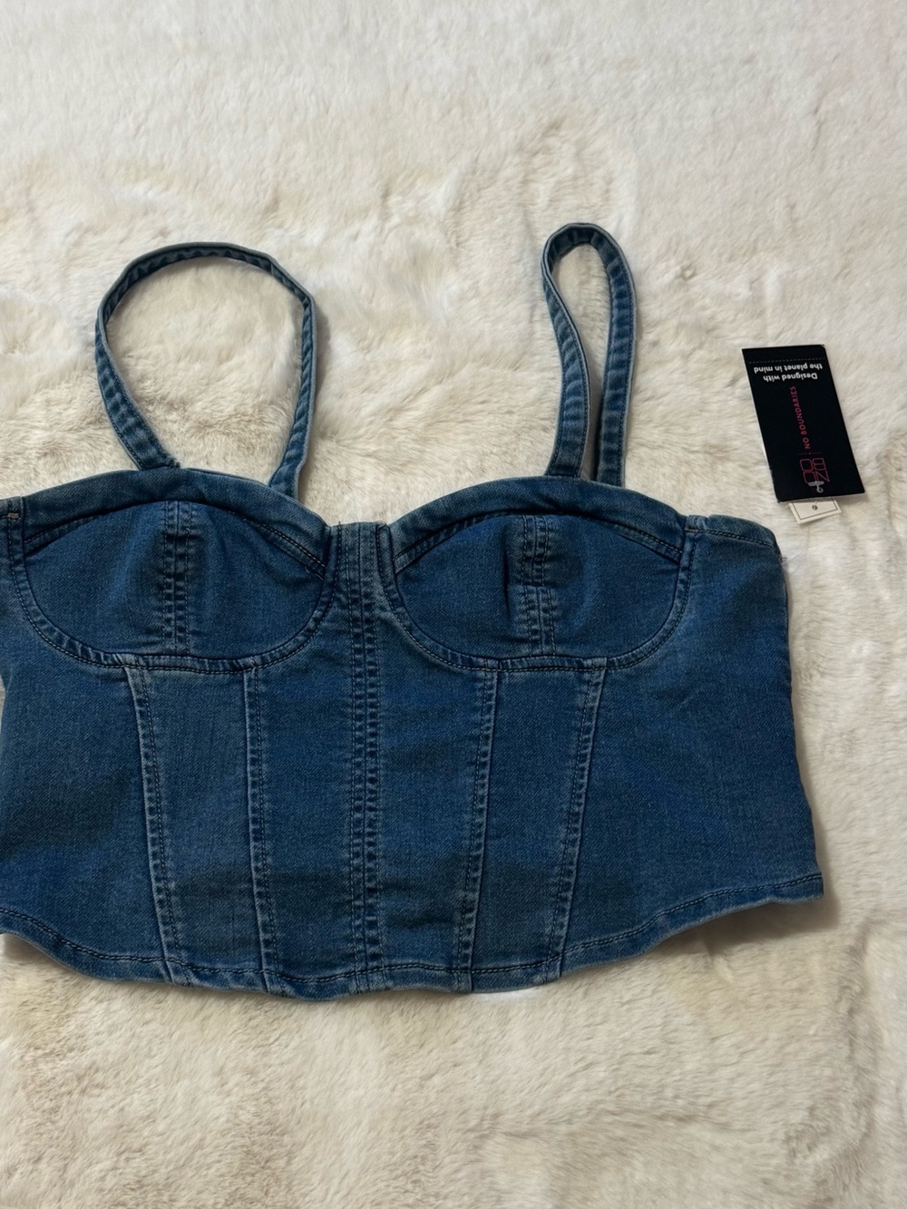 Denim Bustier Crop Top - Blue